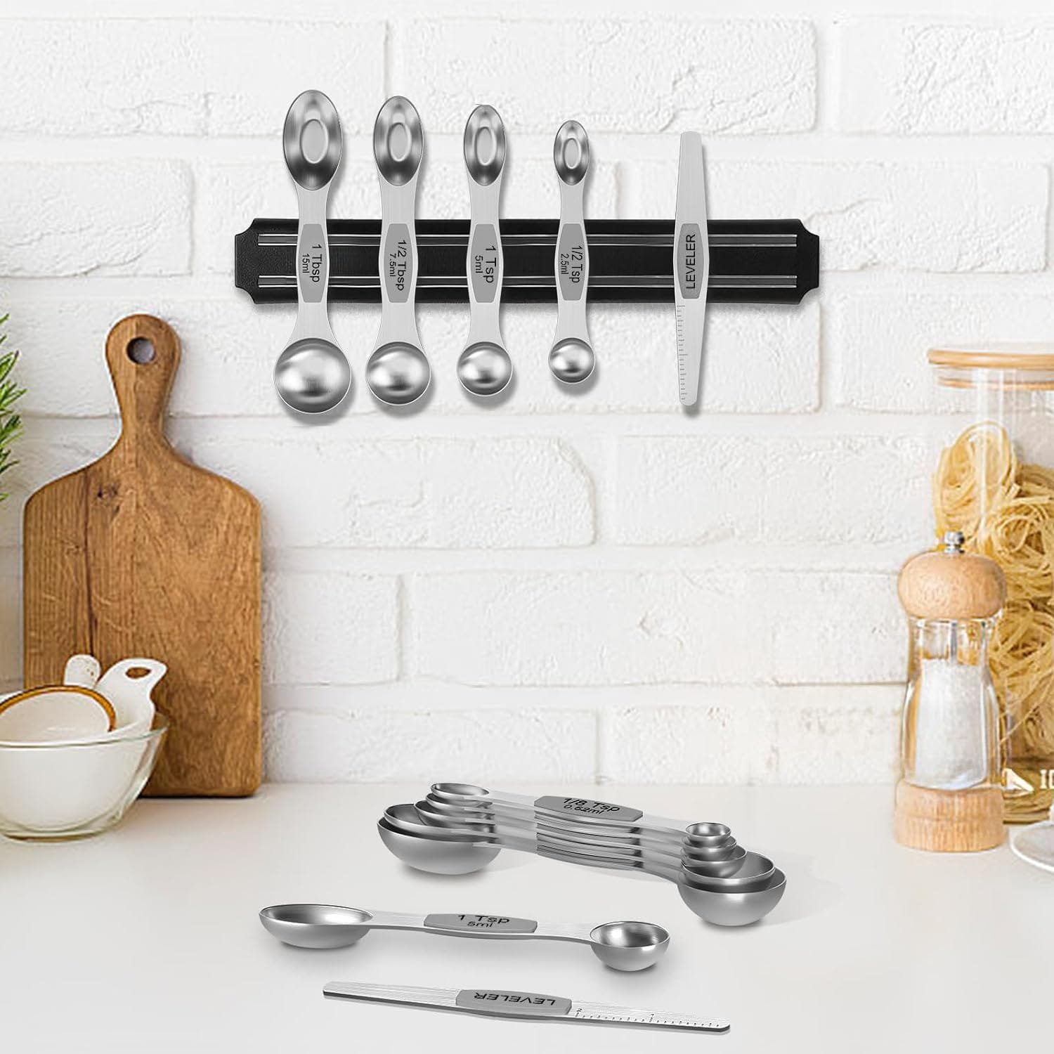 Measuring Cups and Magnetic Measuring Spoons Set, Wildone Stainless Steel 16 Piece Set, 8 Measuring Cups 7 Double Sided Stackable Magnetic Measuring Spoons 1 Leveler Measuring Cups and Magnetic Measuring Spoons Set, Wildone Stainless Steel 16 Piece Set, 8 Measuring Cups 7 Double Sided Stackable Magnetic Measuring Spoons 1 Leveler