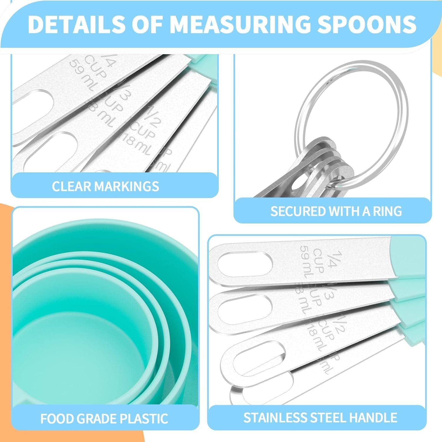 Measuring Cups and Spoons Set, 8 PCS Stackable Cups and Spoons, Kitchen Gadgets for Cooking and Baking, Nesting Measure Cups with Stainless Steel Handle (Macaron green)