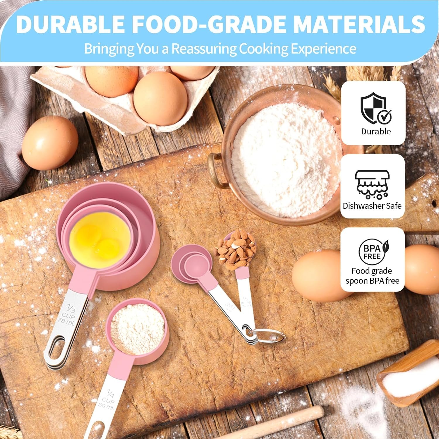 Measuring Cups and Spoons Set, 8 PCS Stackable Cups and Spoons, Kitchen Gadgets for Cooking and Baking, Nesting Measure Cups with Stainless Steel Handle (Macaron green)