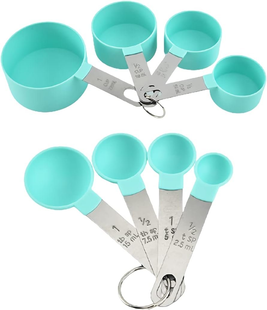 Measuring Cups and Spoons Set, 8 Pieces Measuring Cups and Measuring Spoons with Stackable Stainless Steel Handle Measure Dry or Liquid Ingredients Measuring Set for Kitchen Cooking and Baking (Green) Measuring Cups and Spoons Set, 8 Pieces Measuring Cups and Measuring Spoons with Stackable Stainless Steel Handle Measure Dry or Liquid Ingredients Measuring Set for Kitchen Cooking and Baking (Green)