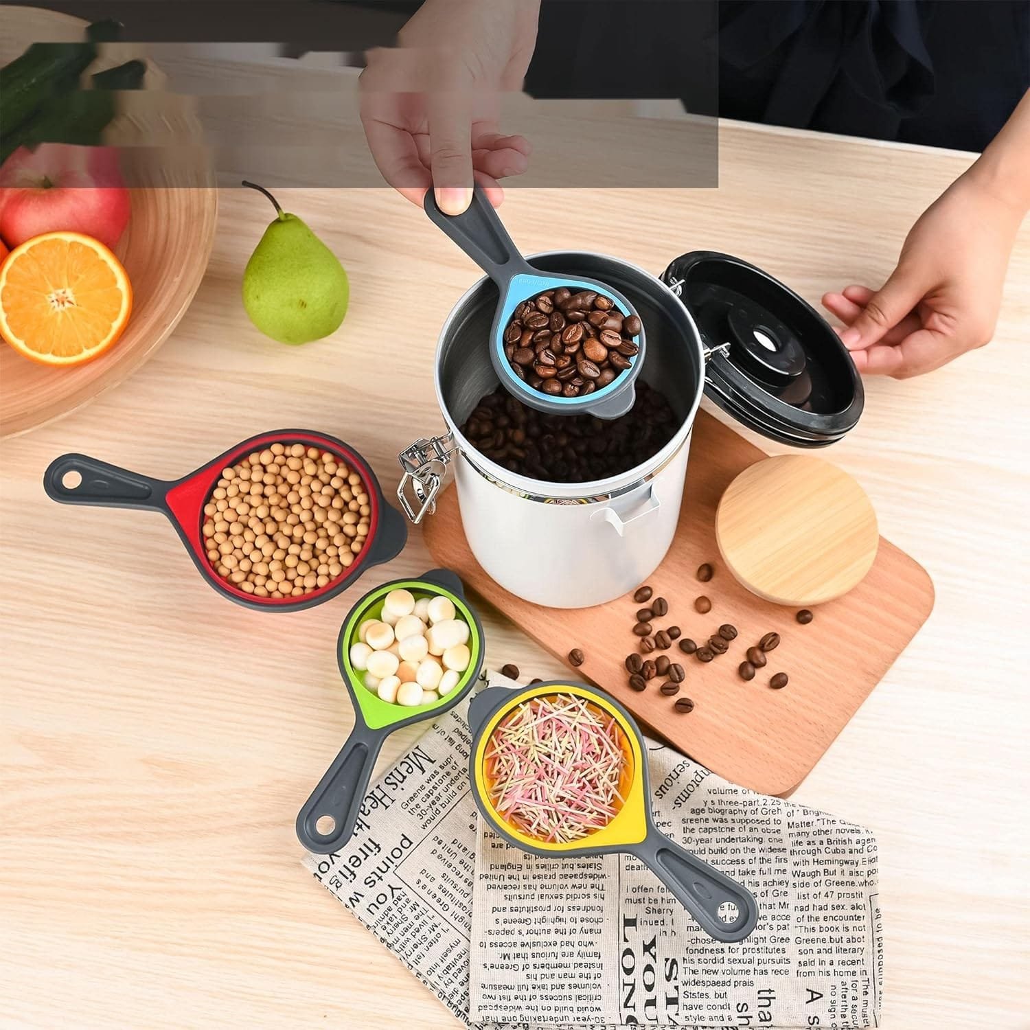 Measuring Cups and Spoons set, Collapsible Measuring Cups, 8 pieces Measuring CupsSpoons Set, Engraved Metric  US Markings for LiquidDry Measuring, Space Saving, BPA Free Colorful Silicone