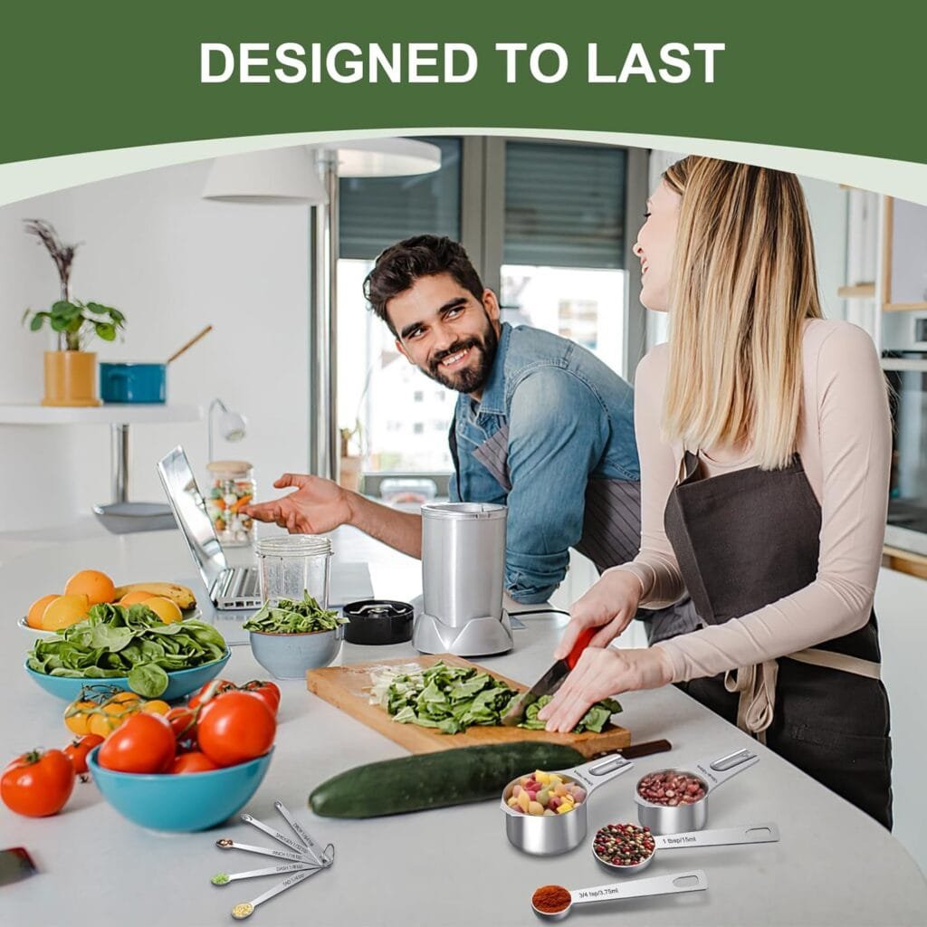 Measuring Cups and Spoons Set of 20, 7 Stainless Steel Nesting Measuring Cups  7 Spoons, 1 + Leveler  5 Mini Measuring Spoons for Cooking  Baking