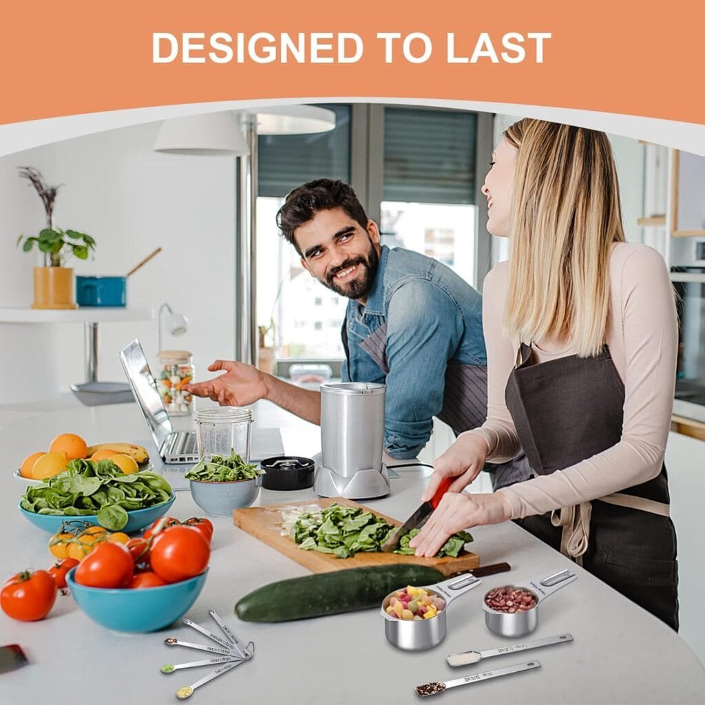 Measuring Cups and Spoons Set of 20, 7 Stainless Steel Nesting Measuring Cups  7 Spoons, 1 + Leveler  5 Mini Measuring Spoons for Cooking  Baking