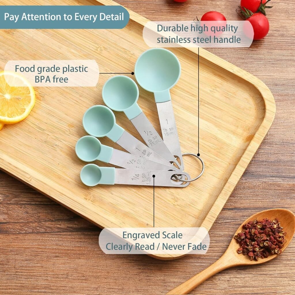 Measuring Cups and Spoons Set of Huygens Kitchen Gadgets 10 Pieces, Stackable Stainless Steel Handle Measuring Cups for Measuring Dry and Liquid Ingredient (Gray)