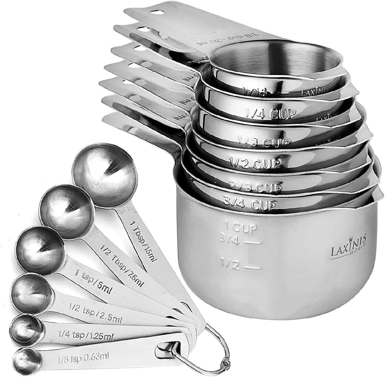 Measuring Cups and Spoons Set - Premium 13-Piece Stainless Steel, 7 Cups  6 Spoons, Stackable, Ideal for Accurate Liquid and Dry Ingredient Measurement. By Laxinis World