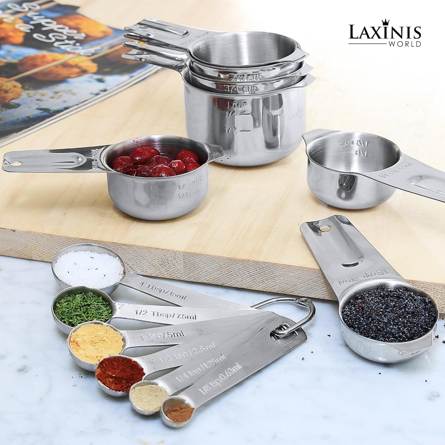 Measuring Cups and Spoons Set - Premium 13-Piece Stainless Steel, 7 Cups  6 Spoons, Stackable, Ideal for Accurate Liquid and Dry Ingredient Measurement. By Laxinis World