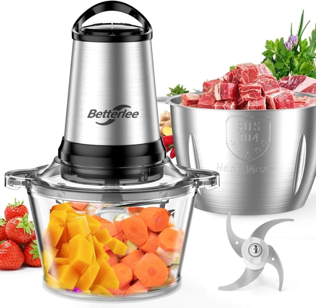Meat Grinder, 500W Powerful Food Processor with Handle, 2 Bowls(8 Cup+8 Cup)-Includes 1 Set of Bi-Level Blades, Electric Veggie Chopper for Family, Baby Food, Nuts, Grains (Sliver+Black) Meat Grinder, 500W Powerful Food Processor with Handle, 2 Bowls(8 Cup+8 Cup)-Includes 1 Set of Bi-Level Blades, Electric Veggie Chopper for Family, Baby Food, Nuts, Grains (Sliver+Black)