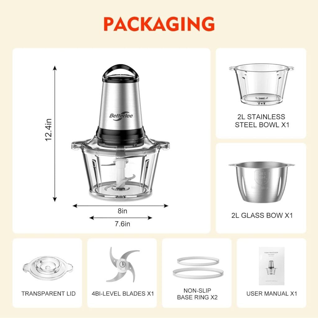 Meat Grinder, 500W Powerful Food Processor with Handle, 2 Bowls(8 Cup+8 Cup)-Includes 1 Set of Bi-Level Blades, Electric Veggie Chopper for Family, Baby Food, Nuts, Grains (Sliver+Black) Meat Grinder, 500W Powerful Food Processor with Handle, 2 Bowls(8 Cup+8 Cup)-Includes 1 Set of Bi-Level Blades, Electric Veggie Chopper for Family, Baby Food, Nuts, Grains (Sliver+Black)