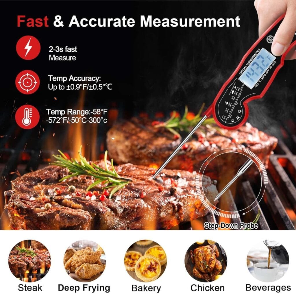 Meat Thermometer Digital for Grilling and Cooking - ANDAXIN Waterproof Ultra-Fast Instant Read Food thermometers with Backlight  Calibration for Kitchen, Deep Fry, BBQ, Grill(Red/Black), LCD Meat Thermometer Digital for Grilling and Cooking - ANDAXIN Waterproof Ultra-Fast Instant Read Food thermometers with Backlight  Calibration for Kitchen, Deep Fry, BBQ, Grill(Red/Black), LCD