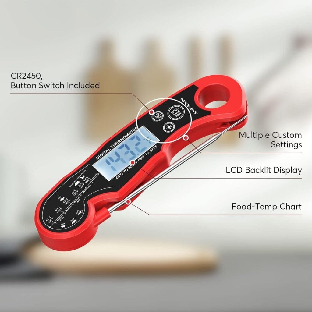 Meat Thermometer Digital for Grilling and Cooking - ANDAXIN Waterproof Ultra-Fast Instant Read Food thermometers with Backlight  Calibration for Kitchen, Deep Fry, BBQ, Grill(Red/Black), LCD Meat Thermometer Digital for Grilling and Cooking - ANDAXIN Waterproof Ultra-Fast Instant Read Food thermometers with Backlight  Calibration for Kitchen, Deep Fry, BBQ, Grill(Red/Black), LCD