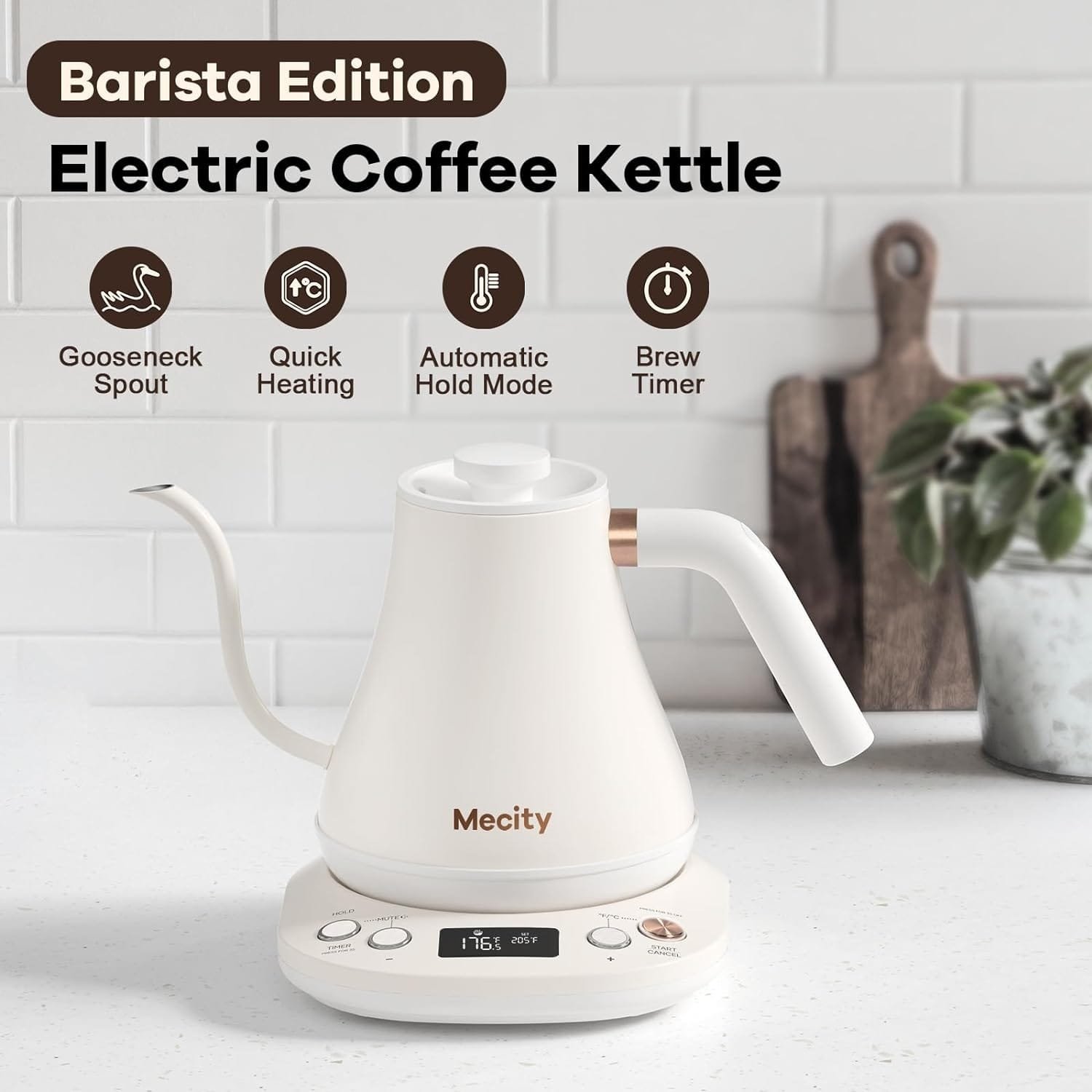 Mecity Electric Gooseneck Kettle With LCD Display Automatic Shut Off Coffee Kettle Temperature Control Hot Water Boiler to Pour Over Tea, 1200 Watt Quick Heating Tea Pot, 0.8L, Matt Black