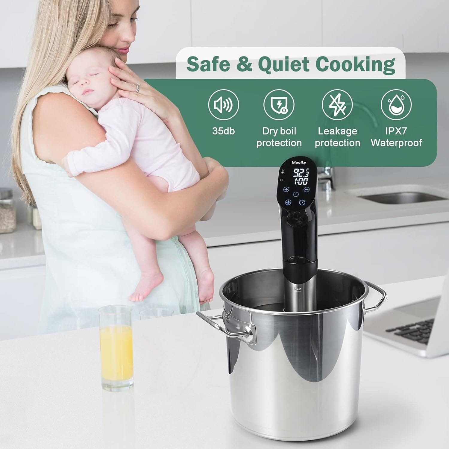 Mecity Sous Vide Precision Cooker Machine 1100W Water Bath Cooking Steak Vegetable Meat Fish 0.5 Degrees Accuracy Immersion Circulator with Recipes Mecity Sous Vide Precision Cooker Machine 1100W Water Bath Cooking Steak Vegetable Meat Fish 0.5 Degrees Accuracy Immersion Circulator with Recipes