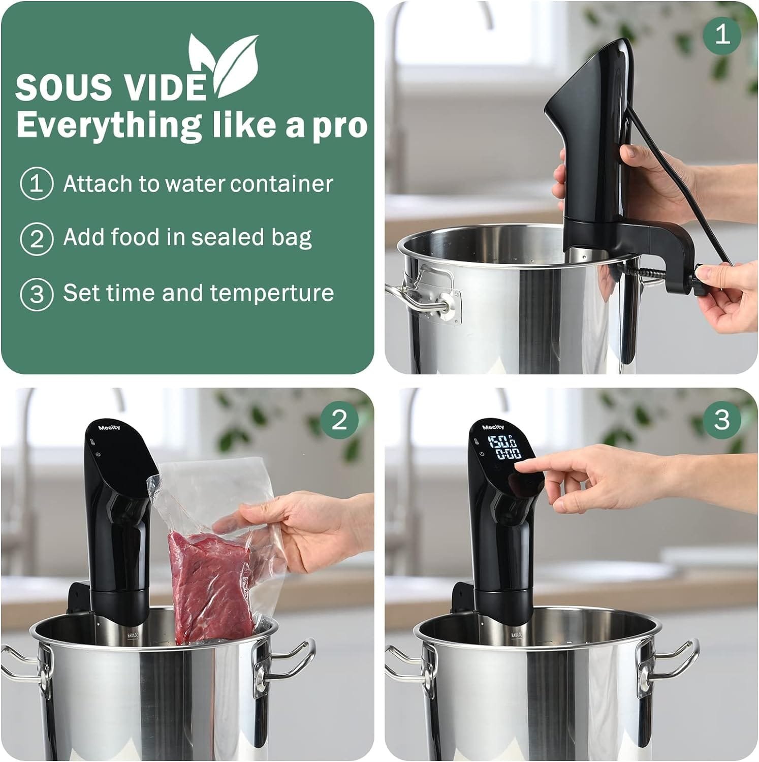 Mecity Sous Vide Precision Cooker Machine 1100W Water Bath Cooking Steak Vegetable Meat Fish 0.5 Degrees Accuracy Immersion Circulator with Recipes Mecity Sous Vide Precision Cooker Machine 1100W Water Bath Cooking Steak Vegetable Meat Fish 0.5 Degrees Accuracy Immersion Circulator with Recipes