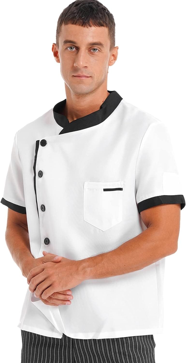 Mens Short Sleeve Button Chef Jacket Coat Hotel Restaurant Work Uniform Shirts Kitchen Cook Tops