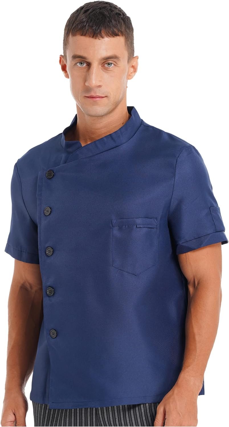 Mens Short Sleeve Button Chef Jacket Coat Hotel Restaurant Work Uniform Shirts Kitchen Cook Tops