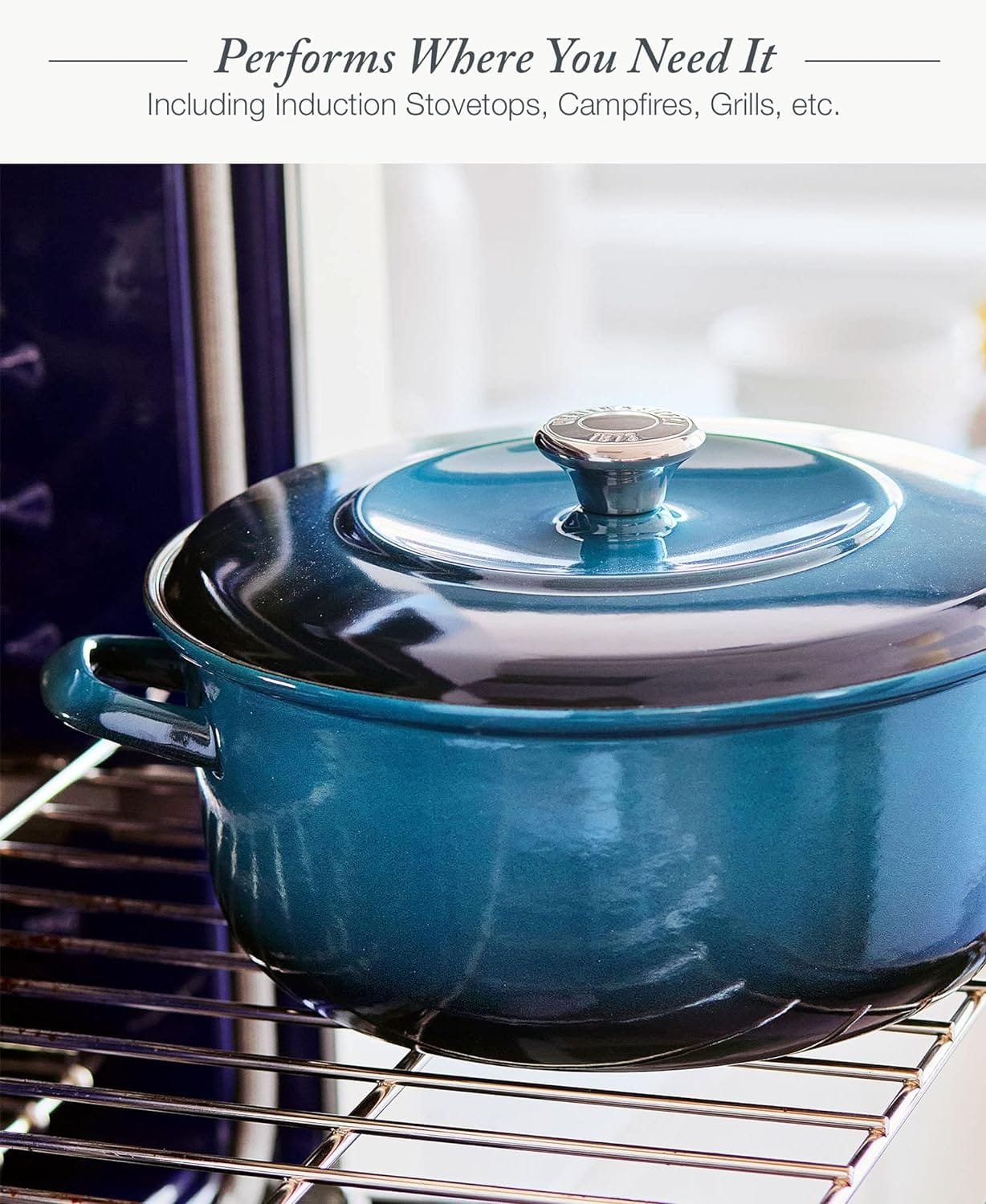 Merten  Storck European Crafted Enameled Iron, Round 7QT Dutch Oven Casserole with Lid, Aegean Teal