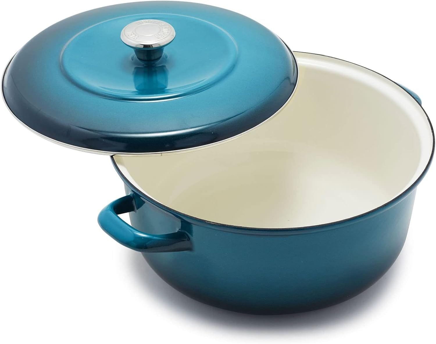 Merten  Storck European Crafted Enameled Iron, Round 7QT Dutch Oven Casserole with Lid, Aegean Teal