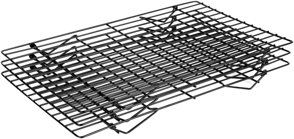 Met Lux 15.7 x 9.8 x 8.3 Inch Wire Baking Rack Set, 1 Stackable Oven Wire Rack Set - 3-Tier Design, Oven-Ready Up To 392F, Black Iron Cooling Rack Set, With Collapsible Feet - Restaurantware