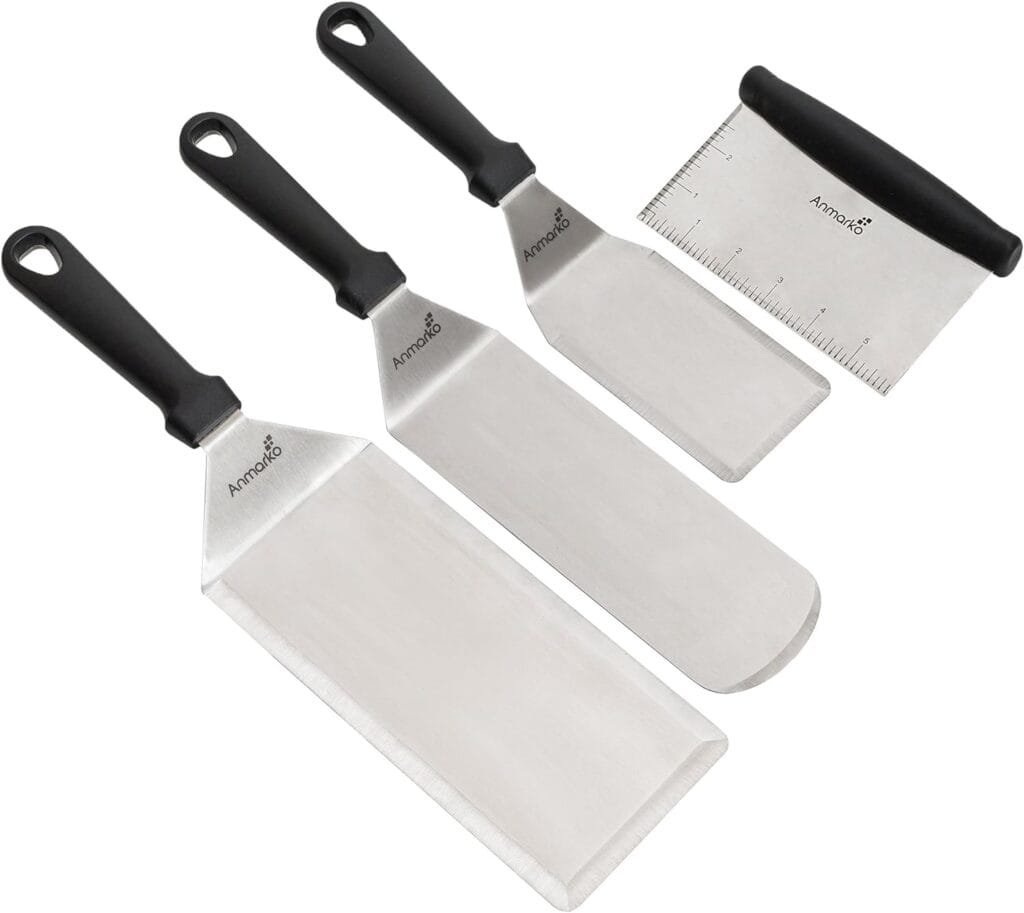 Metal Spatula Griddle Accessories Set - Griddle Scraper Flat Spatula Pancake Flipper Hamburger Turner - Metal Utensil great for BBQ Grill Flat Top Cast Iron Griddle - Commercial Grade Metal Spatula Griddle Accessories Set - Griddle Scraper Flat Spatula Pancake Flipper Hamburger Turner - Metal Utensil great for BBQ Grill Flat Top Cast Iron Griddle - Commercial Grade