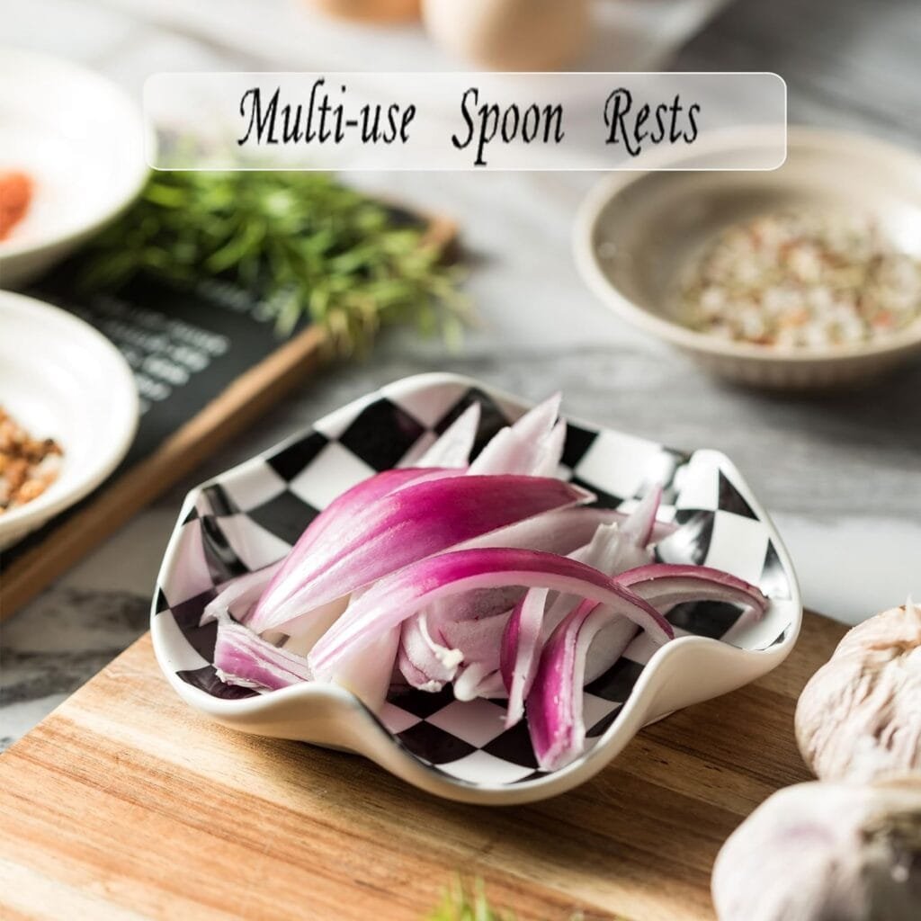 Miamolo Spoon Rest for Stove Top, 5.3in Checkered Spoon Holder Utensil Rest, Ceramic Spoon Rests for Coffee Bar, Kitchen Gadget Cooking Gift for Housewarming Miamolo Spoon Rest for Stove Top, 5.3in Checkered Spoon Holder Utensil Rest, Ceramic Spoon Rests for Coffee Bar, Kitchen Gadget Cooking Gift for Housewarming