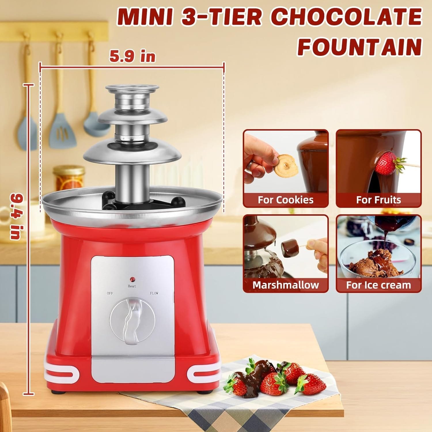 Micnaron Mini Chocolate Fountain, 8 Ounce Chocolate Fountain for Party, 3 Tiers Fondue Fountain For Melted Chocolate, Candy, Butter, Caramel Micnaron Mini Chocolate Fountain, 8 Ounce Chocolate Fountain for Party, 3 Tiers Fondue Fountain For Melted Chocolate, Candy, Butter, Caramel