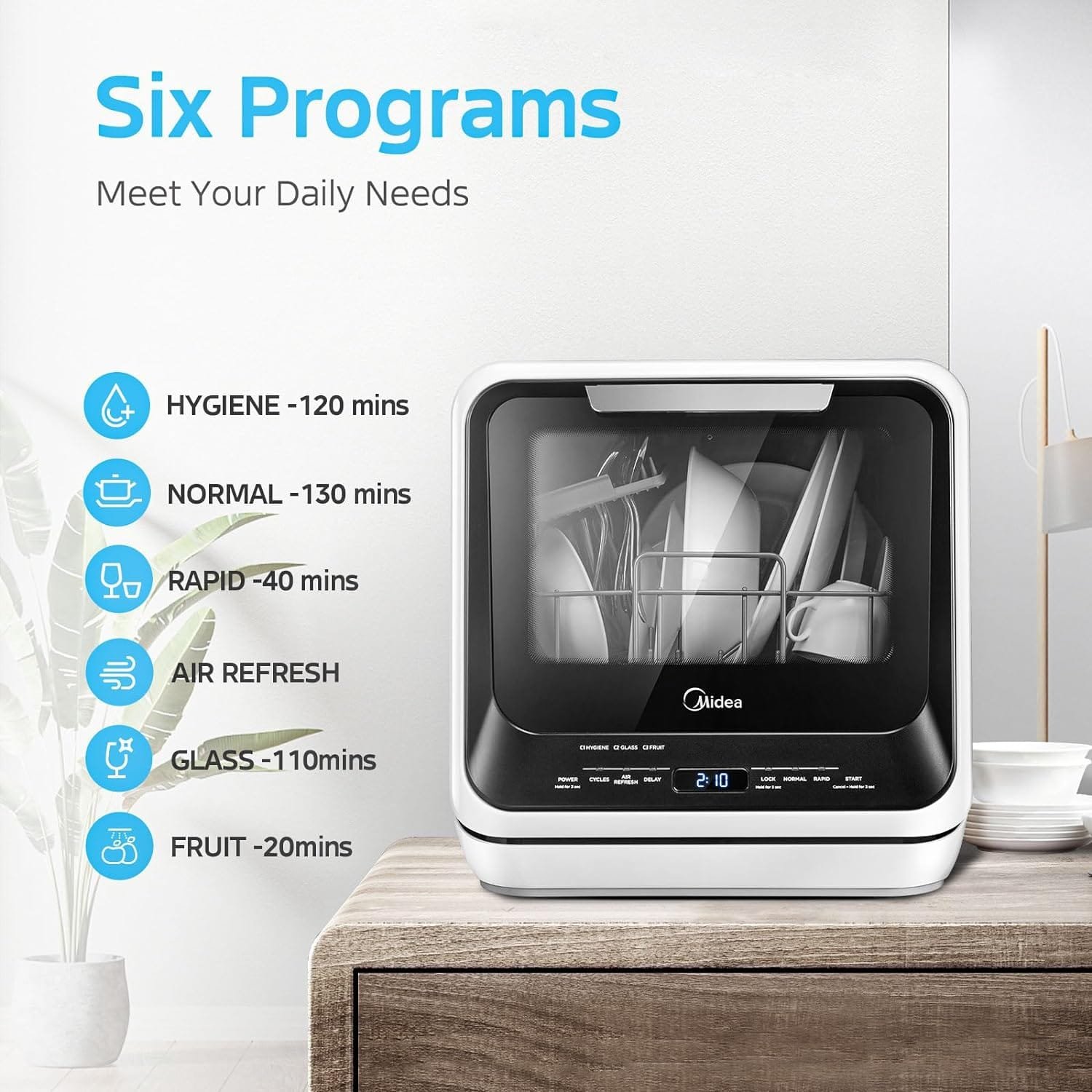 Midea MDC17P0ABB Portable Countertop Mini 5L Built-in Water Tank, No Hookup Needed, 6 Programs, 360° Dual Spray, 162℉ High-Temp Air-Refresh Function, Dishwasher for Apartments RVs, Black