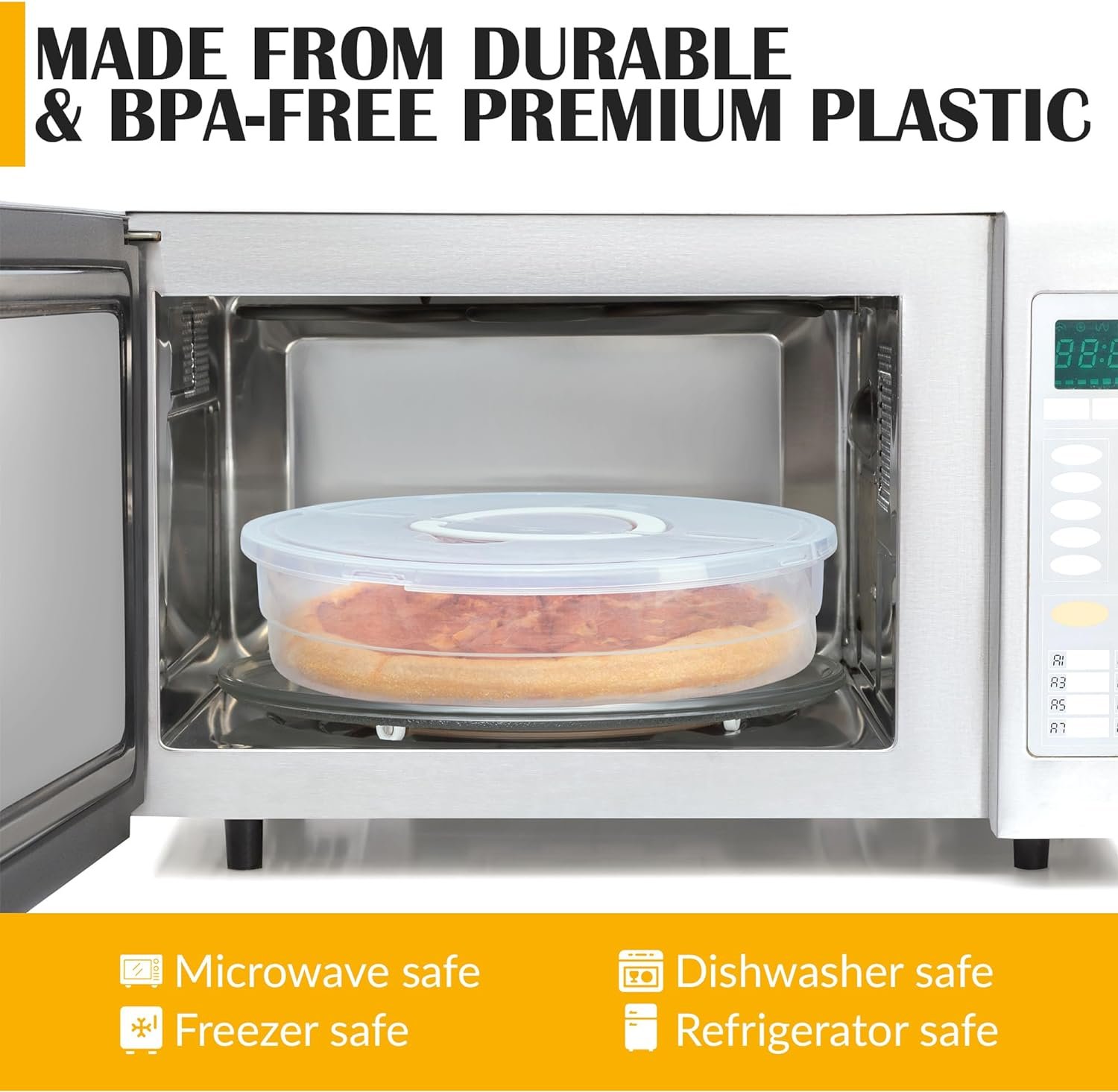 Miles Kimball Plastic Pie Carrier with Lid - BPA Free, Lightweight, Airtight, Washable Pie Keeper with Hinged Cover - Keeps Cake, Cookie, Cupcake Fresh - Pie Container (Standard)