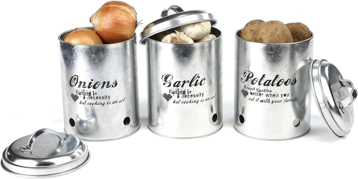 Mind Reader 3-Piece Canister Set, Kitchen Storage, Sugar, Coffee Container, Kitchen, 5L x 5W x 8.25H, Silver and Black