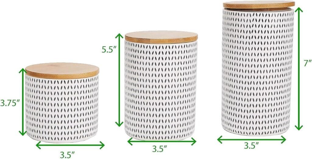 Mind Reader 3-Piece Canister Set, Sugar Container, Coffee Storage, Lids, Kitchen, Ceramic, 4L x 4W x 7H, Black and White