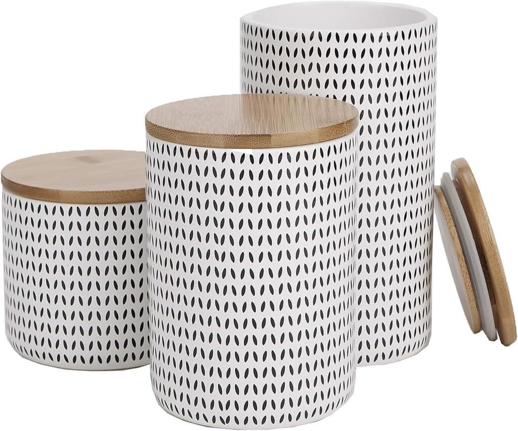Mind Reader 3-Piece Canister Set, Sugar Container, Coffee Storage, Lids, Kitchen, Ceramic, 4L x 4W x 7H, Black and White