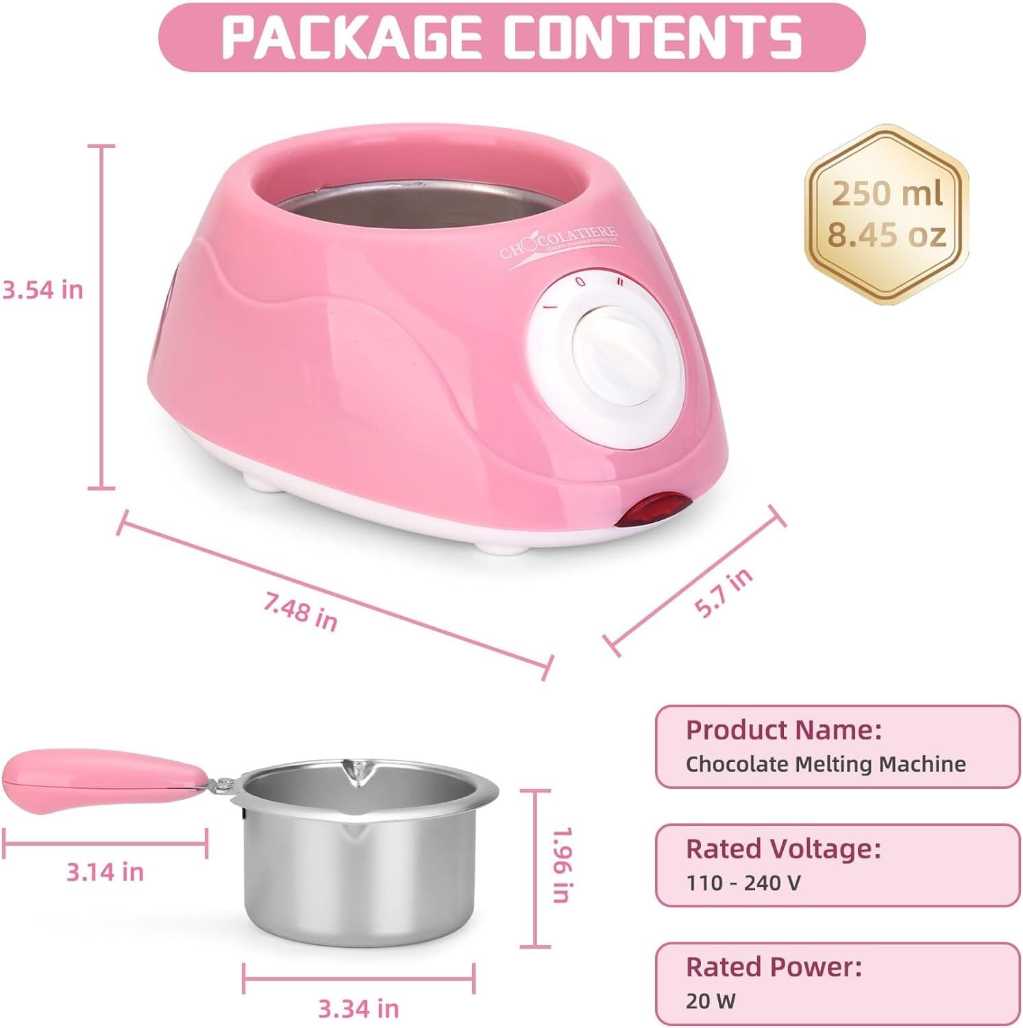 MINI Electric Chocolate Melting Pot, 8.45OZ Chocolate Fondue Fountain, Warmer Machine for Milk Chocolate,Cheese, Butter, Candy