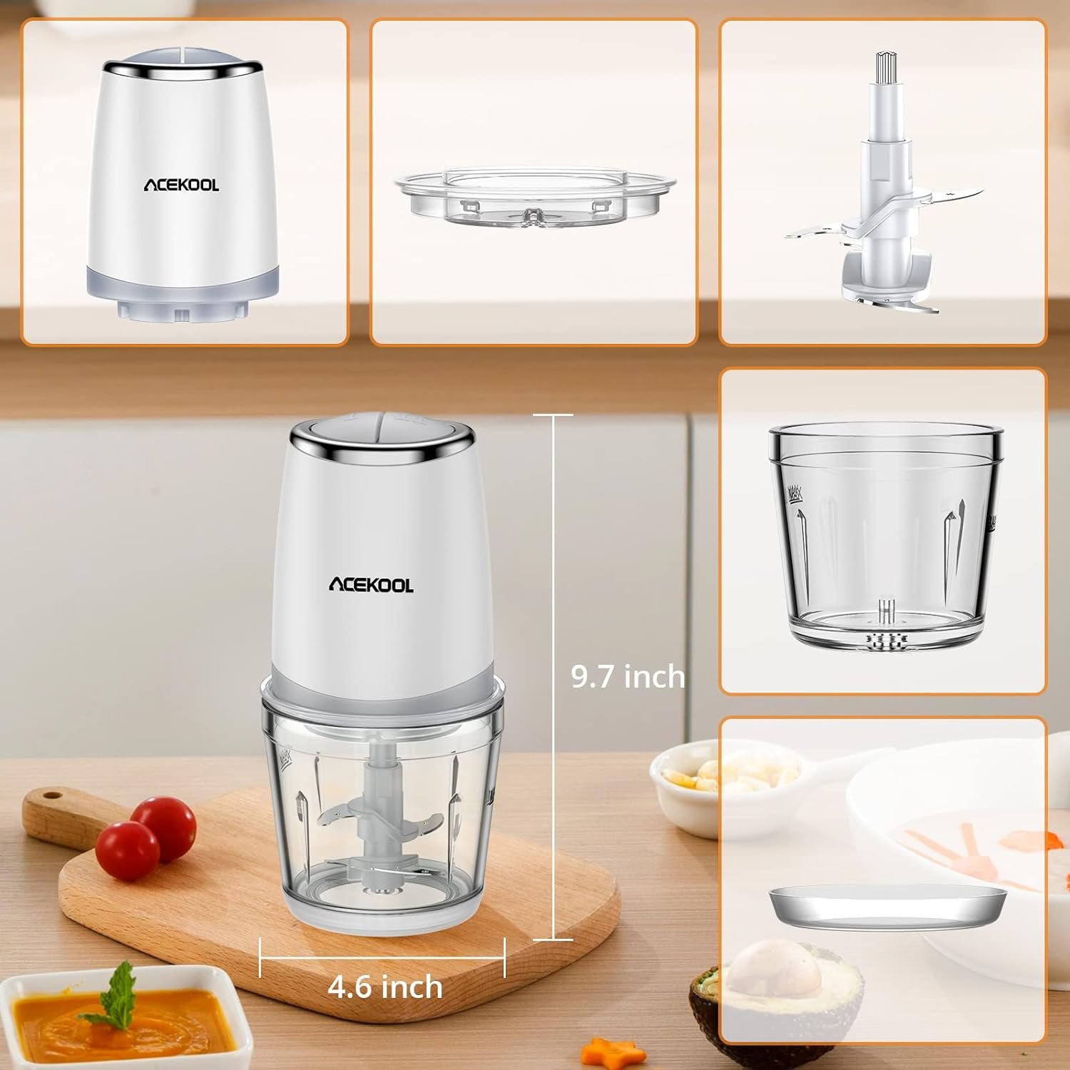 Mini Food Processor with 2.5 Cup Glass Bowl, Acekool Small Electric Food Chopper for Vegetables Meat Fruits Nuts Puree - 300W 2 Speed Kitchen Food Processor With Sharp Blades