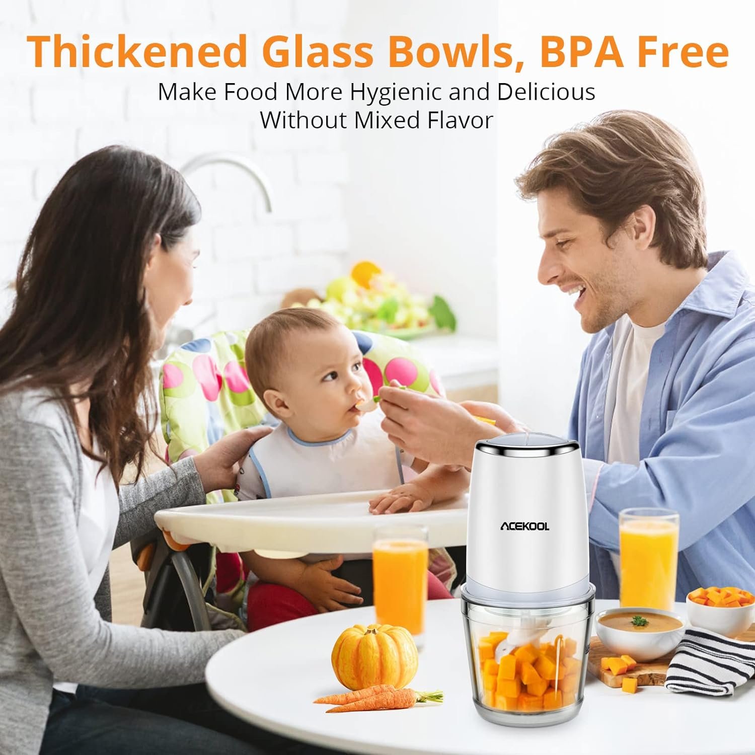 Mini Food Processor with 2.5 Cup Glass Bowl, Acekool Small Electric Food Chopper for Vegetables Meat Fruits Nuts Puree - 300W 2 Speed Kitchen Food Processor With Sharp Blades