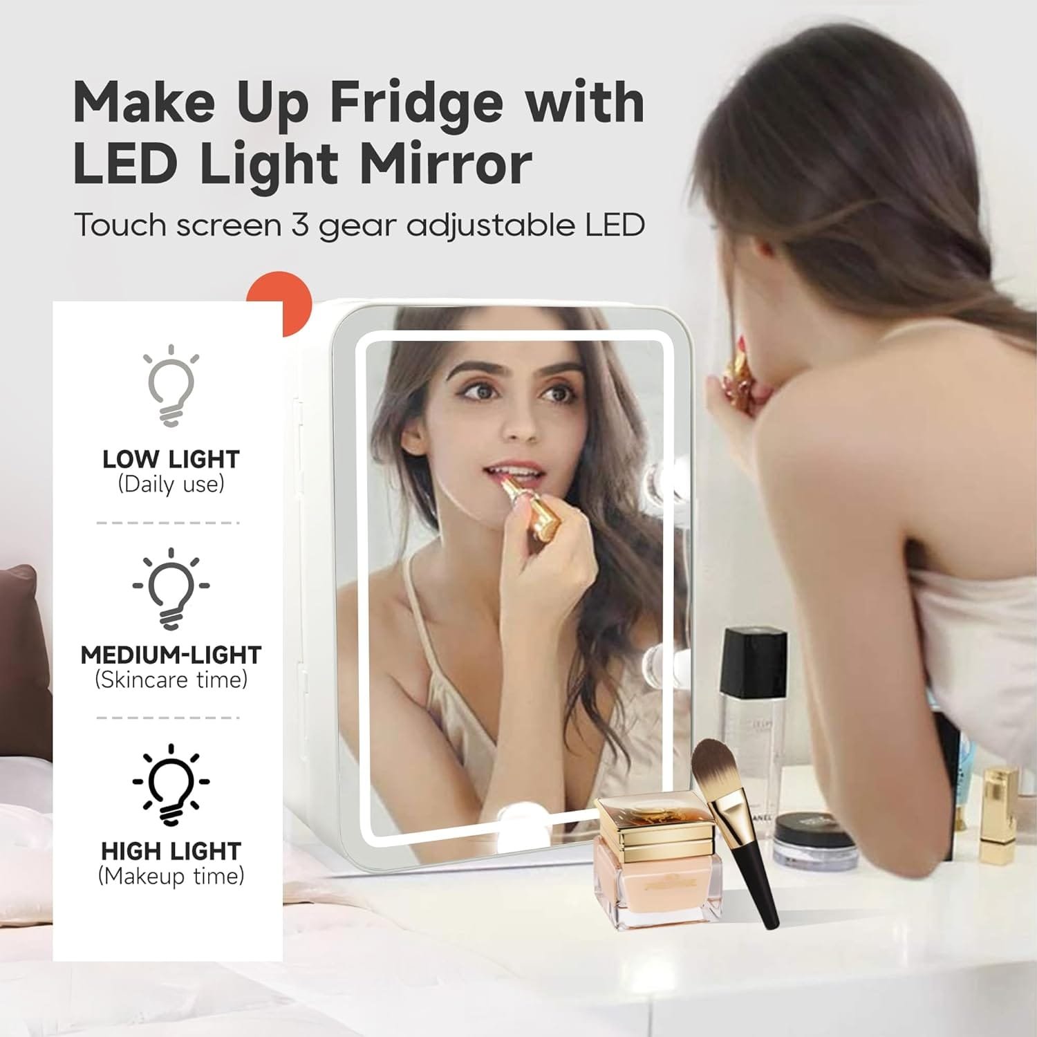 Mini Makeup Fridge,Skincare Fridge with Cooler or Warmer,AC/DC Powered,with LED Light Mirror,Mini Fridge for Bedroom,Cosmetics,Car,White Mini Makeup Fridge,Skincare Fridge with Cooler or Warmer,AC/DC Powered,with LED Light Mirror,Mini Fridge for Bedroom,Cosmetics,Car,White