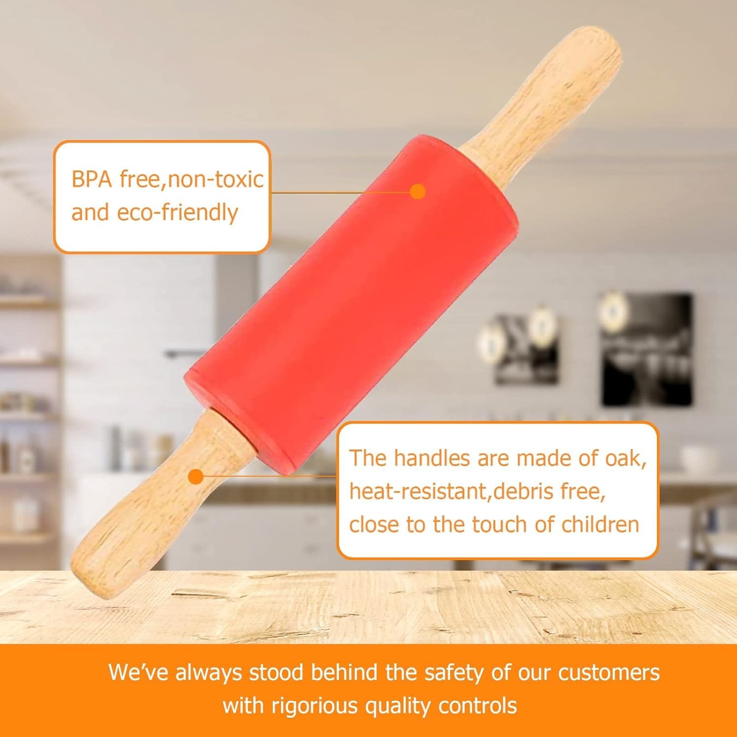 Mini Silicone Rolling Pin for Kids,Non-stick Surface Wood Handle,9-inch 2 Pack …