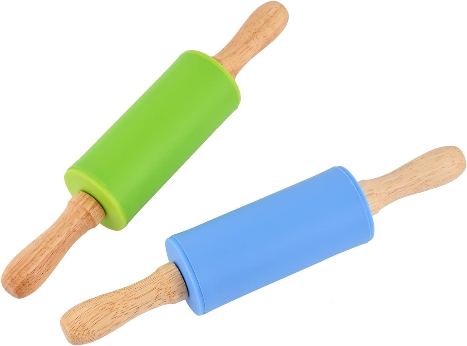 Mini Silicone Rolling Pin for Kids,Non-stick Surface Wood Handle,9-inch 2 Pack …