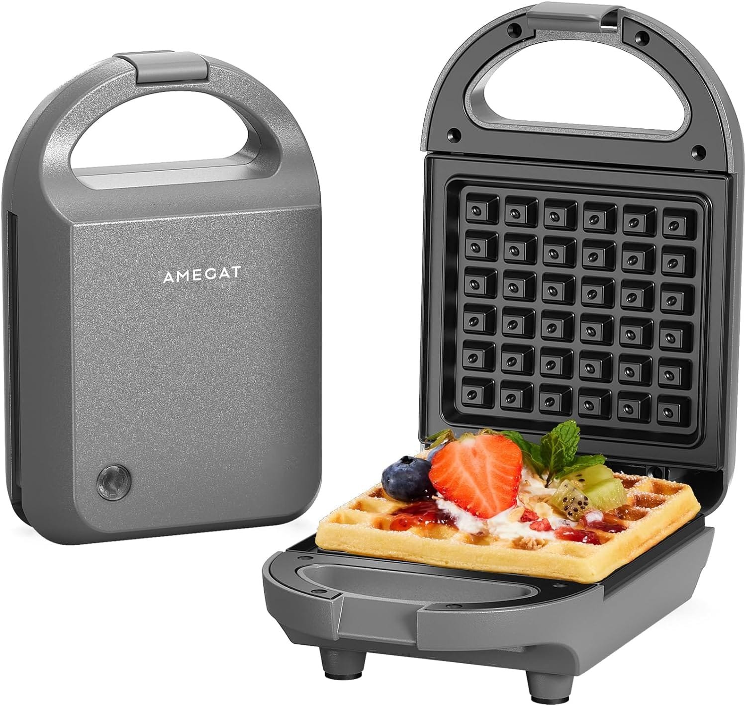 Mini Waffle Maker, Non-Stick Waffle Iron Small, Breakfast Machine for Kinds, Hash Browns, Keto, Snacks, Gray, Fast Heating, 600W, AMEGAT Mini Waffle Maker, Non-Stick Waffle Iron Small, Breakfast Machine for Kinds, Hash Browns, Keto, Snacks, Gray, Fast Heating, 600W, AMEGAT