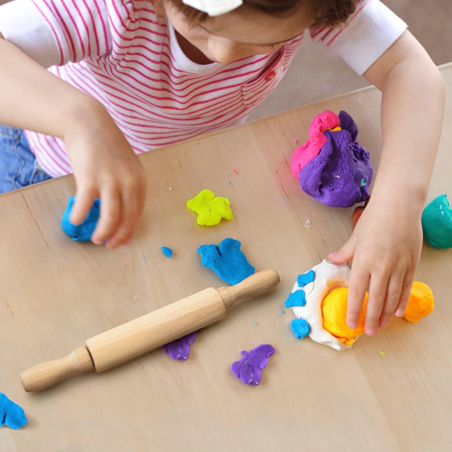 Mini Wooden Rolling Pin with a coating, this non stick rolling pin can be use for art  crafting, cooking, play doh, sensory play