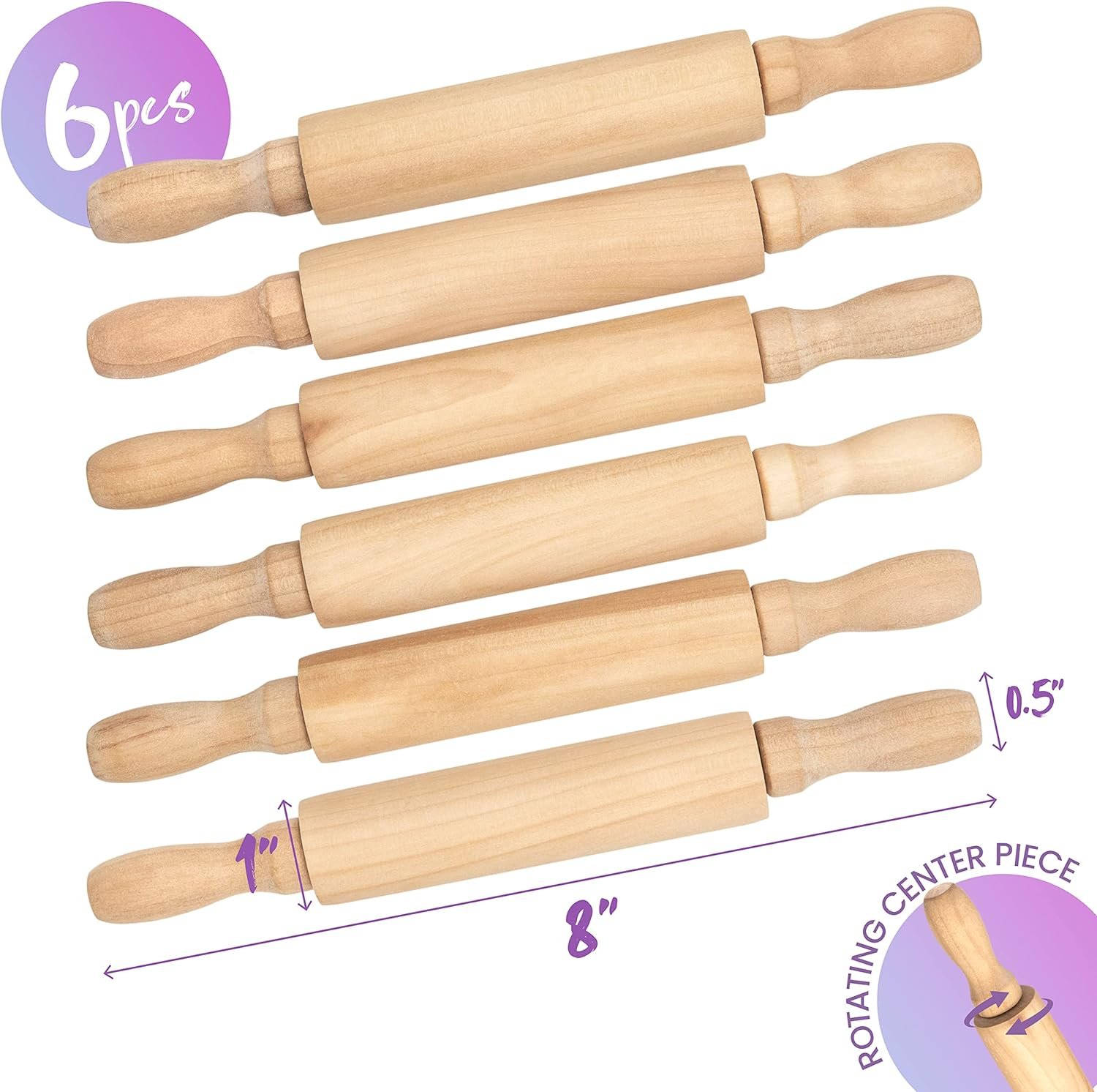 Mini Wooden Rolling Pin with a coating, this non stick rolling pin can be use for art  crafting, cooking, play doh, sensory play