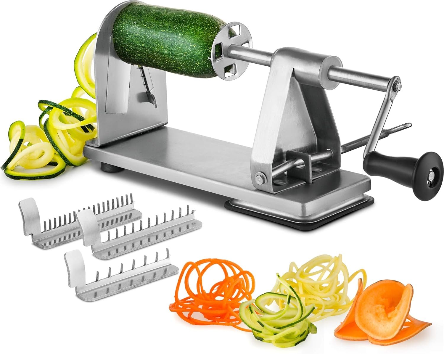 MITBAK Stainless Steel Spiralizer Vegetable Slicer | Industrial-Grade 3-Blade Zoodle Maker | Zucchini spaghetti maker | Great For Salad, Low Carb, Paleo, Vegan, Spaghetti | Suction Base For Non Slip