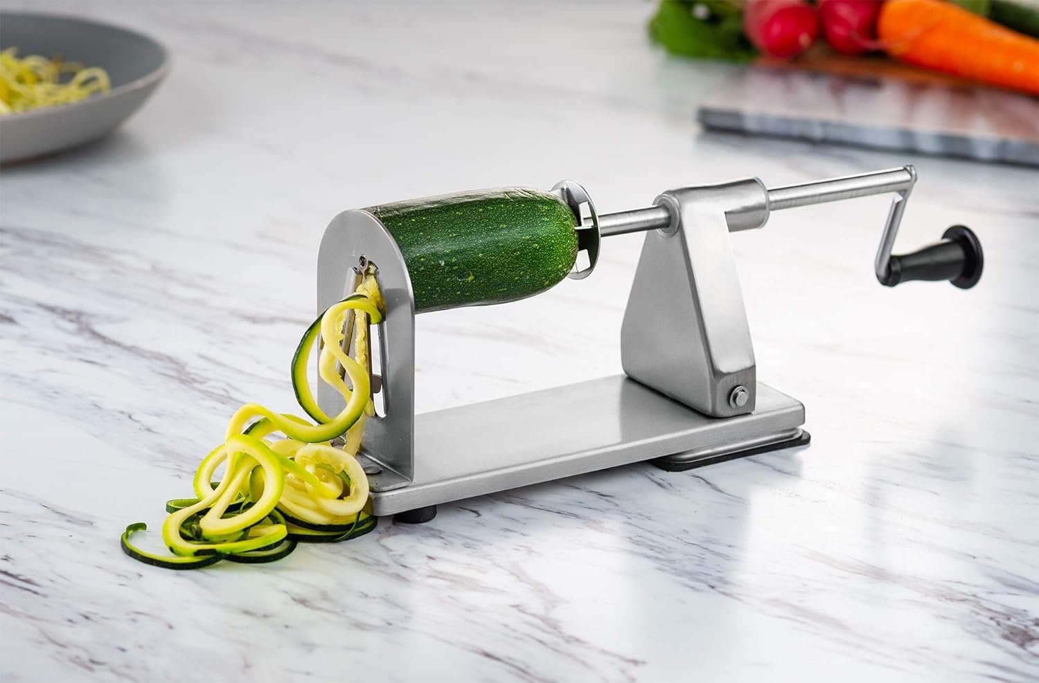 MITBAK Stainless Steel Spiralizer Vegetable Slicer | Industrial-Grade 3-Blade Zoodle Maker | Zucchini spaghetti maker | Great For Salad, Low Carb, Paleo, Vegan, Spaghetti | Suction Base For Non Slip