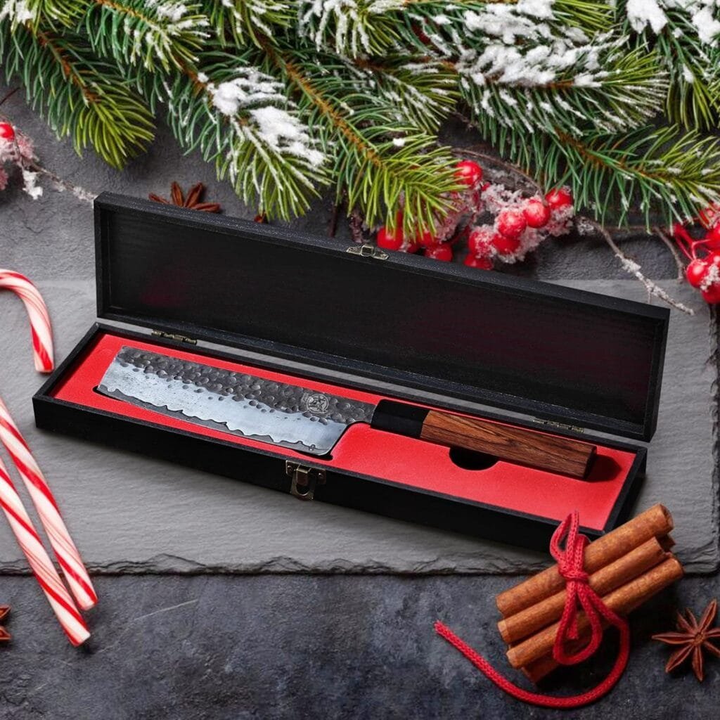 MITSUMOTO SAKARI 8 inch Japanese Gyuto Chef Knife, Professional Hand Forged Kitchen Chef Knife, 3 Layers 9CR18MOV High Carbon Meat Sushi Knife (Rosewood Handle  Gift Box)