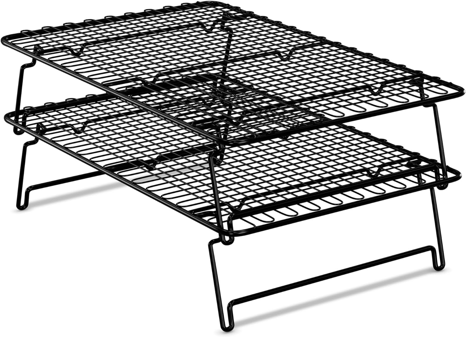 MIU Stackable Cooling Racks for Cooking and Baking with Folding Legs, Multi Tier, Set of 2, Black, Wire Grid Stainless Steel, Kitchen Counter and Oven Safe