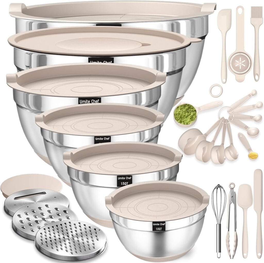 Mixing Bowls with Airtight Lids Set, 26PCS Stainless Steel Khaki Bowls with Grater Attachments, Non-Slip Bottoms  Kitchen Gadgets Set, Size 7, 4, 2.5, 2.0,1.5, 1QT, Great for Mixing  Serving Mixing Bowls with Airtight Lids Set, 26PCS Stainless Steel Khaki Bowls with Grater Attachments, Non-Slip Bottoms  Kitchen Gadgets Set, Size 7, 4, 2.5, 2.0,1.5, 1QT, Great for Mixing  Serving