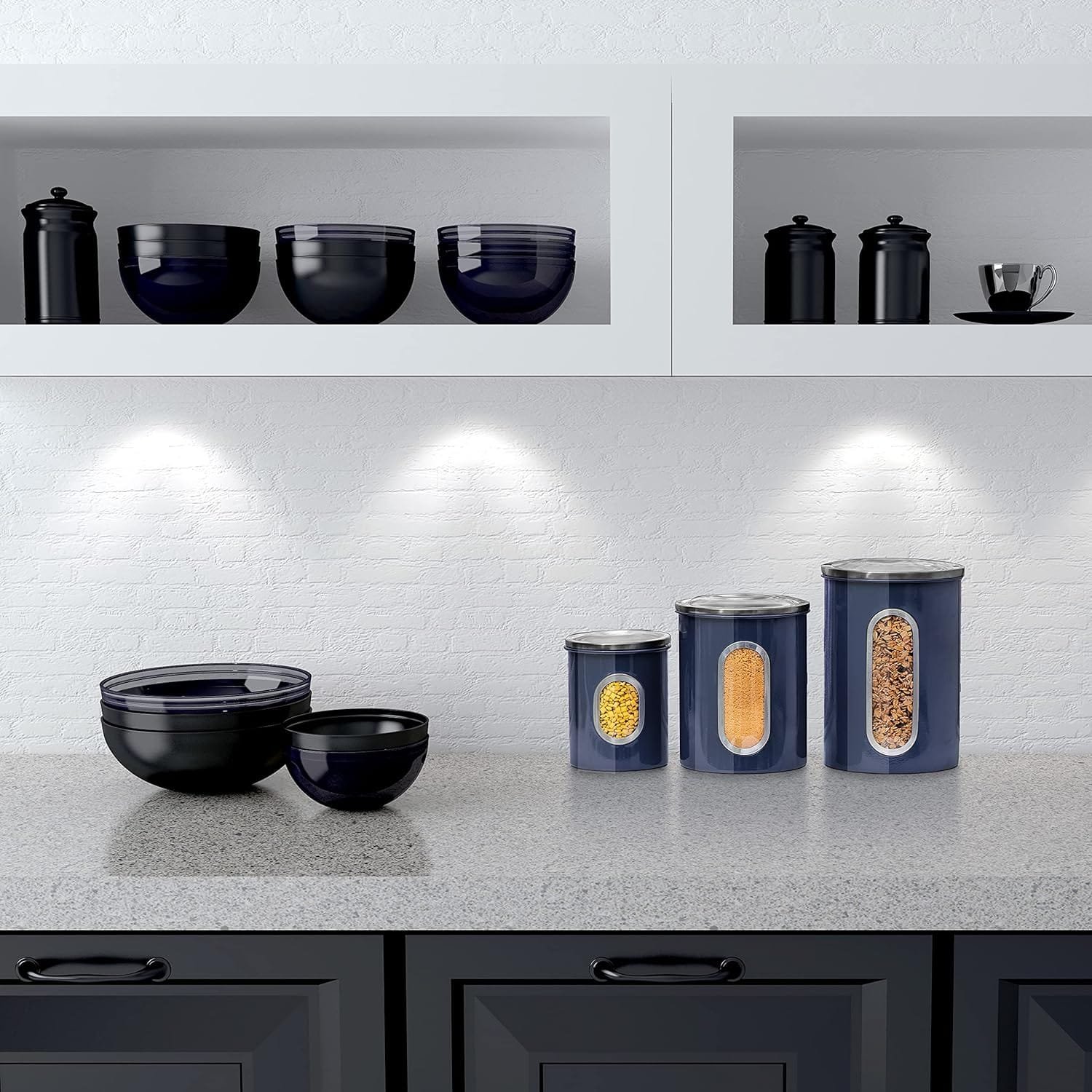 Mixpresso 3 Piece Black Canisters Sets For The Kitchen, Kitchen Jars With See Window, Airtight Coffee Container Tea Organizer Sugar Canister, Kitchen Canisters Set of 3 Black Kitchen Decor Mixpresso 3 Piece Black Canisters Sets For The Kitchen, Kitchen Jars With See Window, Airtight Coffee Container Tea Organizer Sugar Canister, Kitchen Canisters Set of 3 Black Kitchen Decor