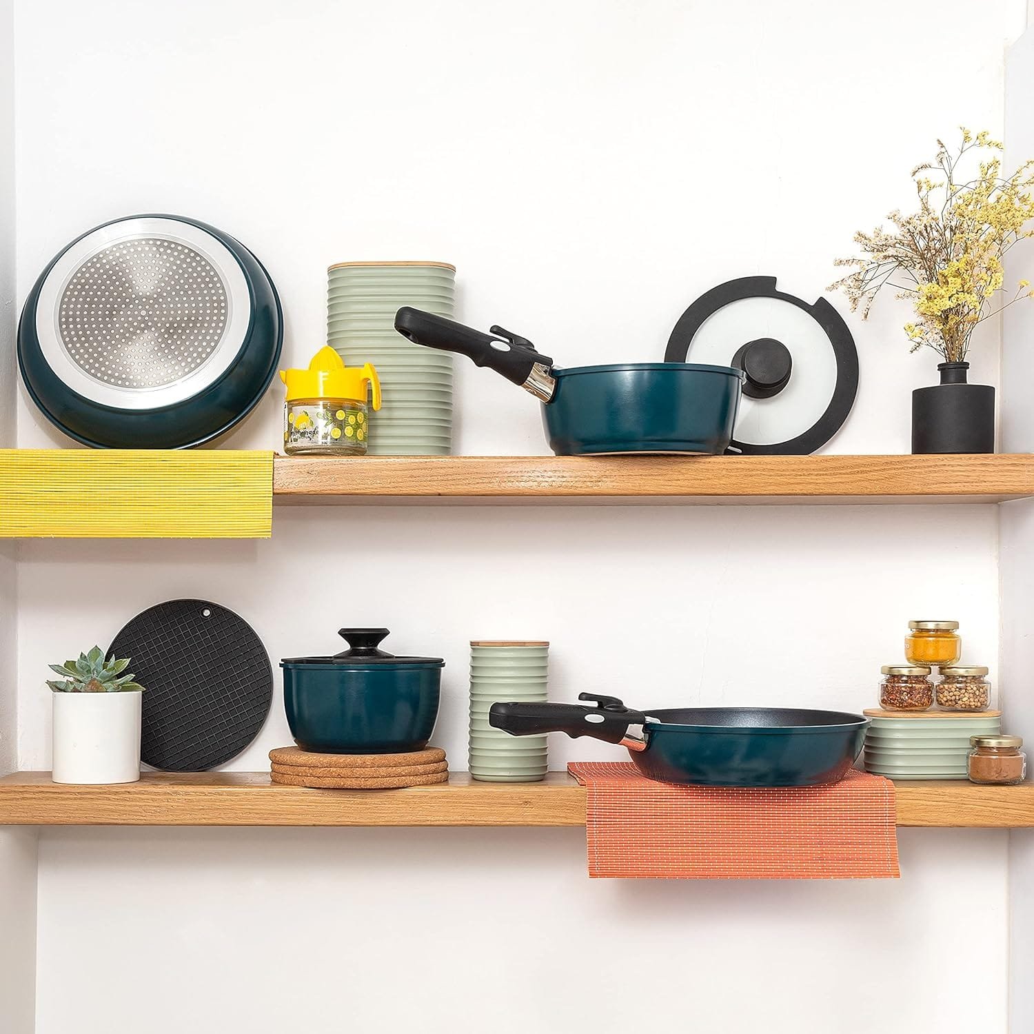 mixpresso-3-piece-set-of-airtight-coffee-and-sugar-plastic-canister-set-with-bamboo-lid-decorative-container-kitchen-dec - Cooking Appliance World