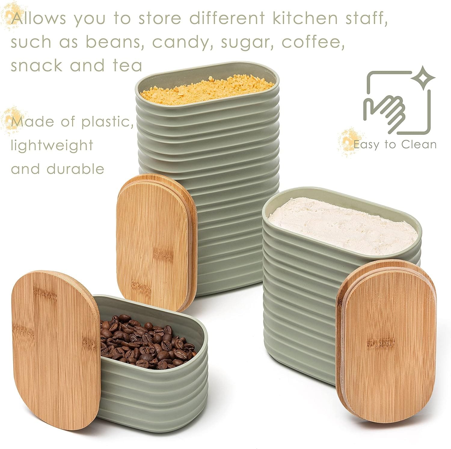 Mixpresso 3 Piece Set Of Airtight Coffee And Sugar Plastic Canister Set With Bamboo Lid , Decorative Container, Kitchen Decor For Counter Mixpresso 3 Piece Set Of Airtight Coffee And Sugar Plastic Canister Set With Bamboo Lid , Decorative Container, Kitchen Decor For Counter