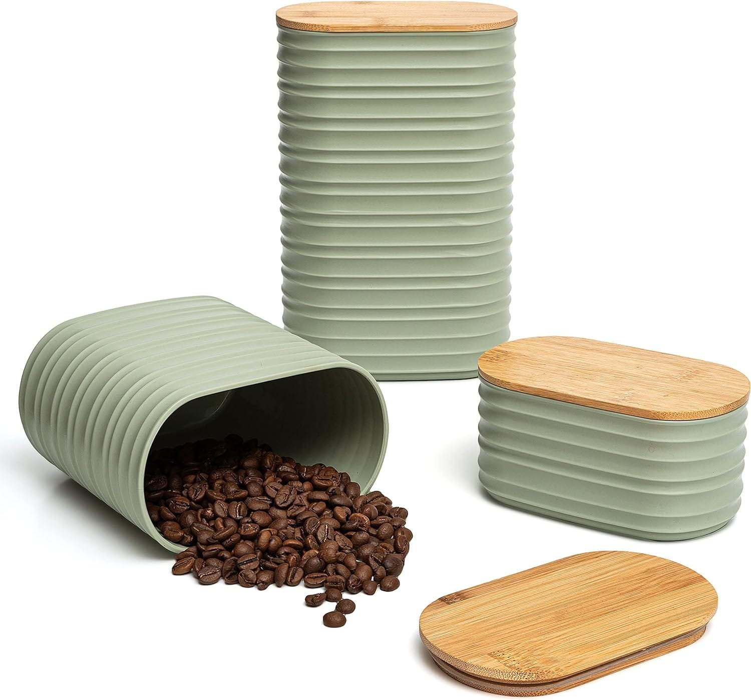 Mixpresso 3 Piece Set Of Airtight Coffee And Sugar Plastic Canister Set With Bamboo Lid , Decorative Container, Kitchen Decor For Counter Mixpresso 3 Piece Set Of Airtight Coffee And Sugar Plastic Canister Set With Bamboo Lid , Decorative Container, Kitchen Decor For Counter