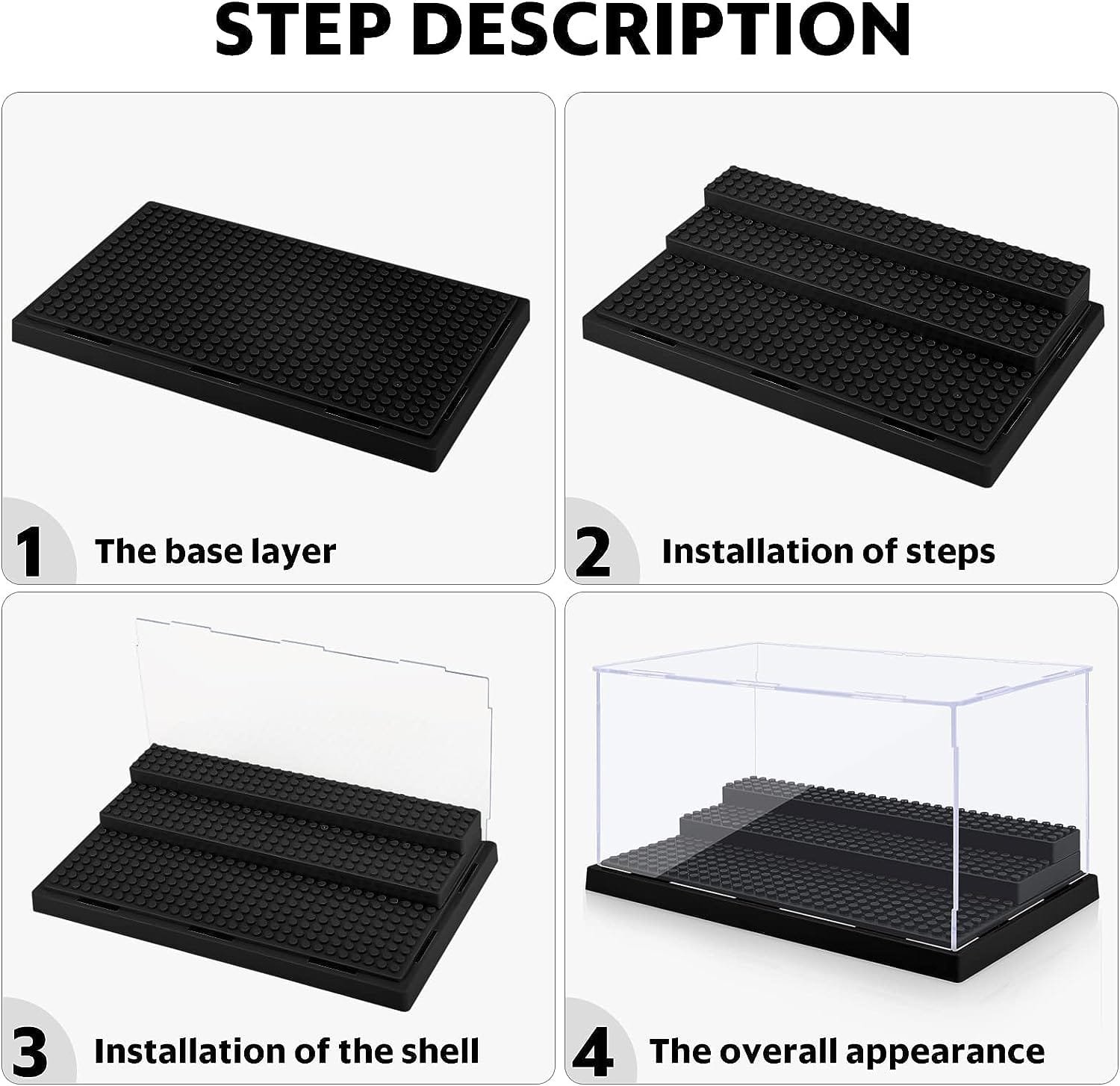 Mlikero 2 Pack Display Case for Minifigures Action Figures Block,Removable Acrylic Minifigure Display Case Box Storage with 3 Movable Steps for Collection Bricks Blocks Toys ,Models Minifigures…