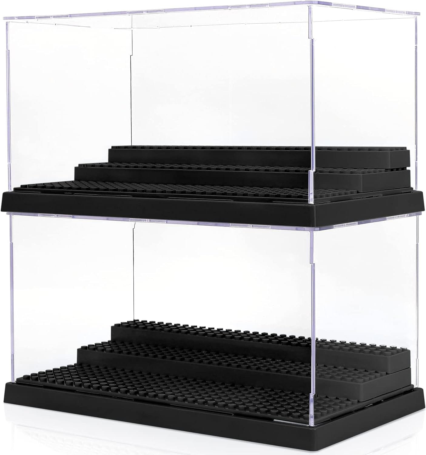 Mlikero 2 Pack Display Case for Minifigures Action Figures Block,Removable Acrylic Minifigure Display Case Box Storage with 3 Movable Steps for Collection Bricks Blocks Toys ,Models Minifigures…